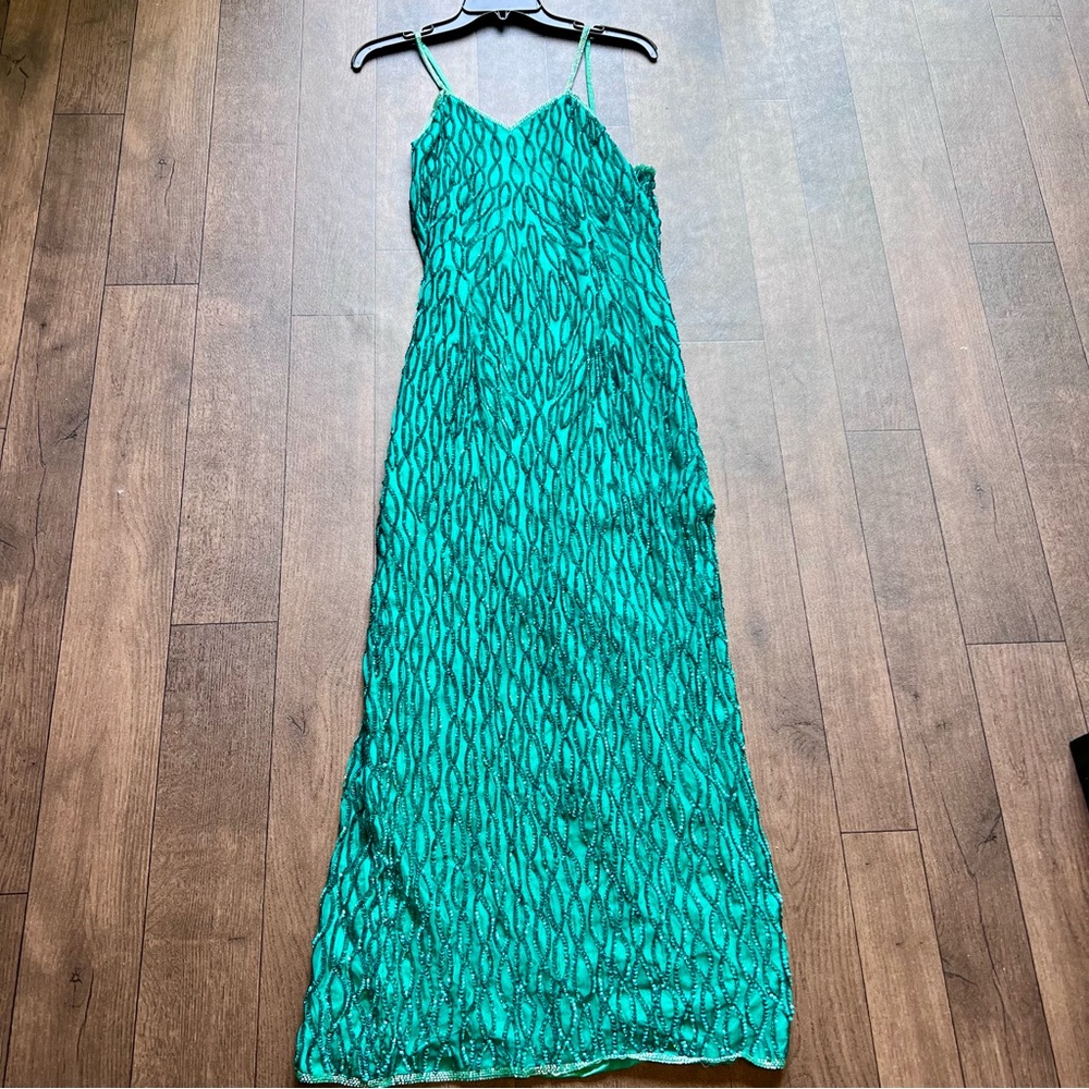 VTG  Emerald Green Sequined Strappy Cocktail Evening formal wear fairy  Dress M